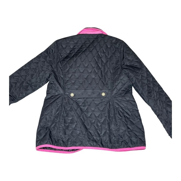 Lilly Pulitzer Jacket Womens Large Black Quilted Pink Trim Button Front Preppy - Picture 2 of 14